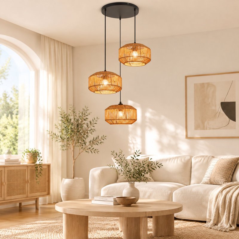 3 - Light Rattan Farmhouse Bohemian Pendant