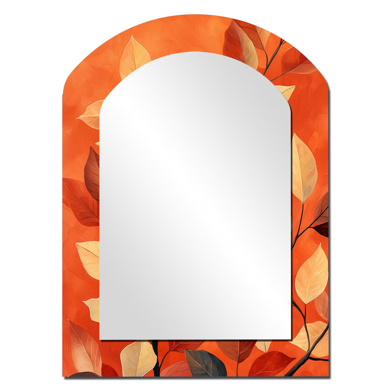 «Terracotta Leaves Layers Of Forest II» - miroir mural asymétrique à feuilles unique, 34 po x 25 po