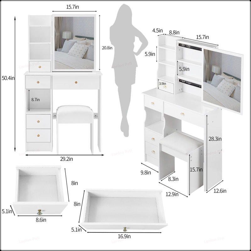 Ensemble de coiffeuse compact et pratique avec des fonctionnalités supplémentaires pour les petits espaces, Blanc