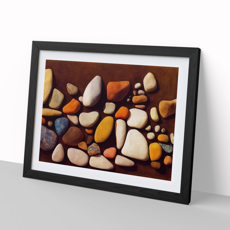 Fabulous River Pebbles - Single Picture Frame Painting, Black, 46cm H x 64cm W x 2cm D