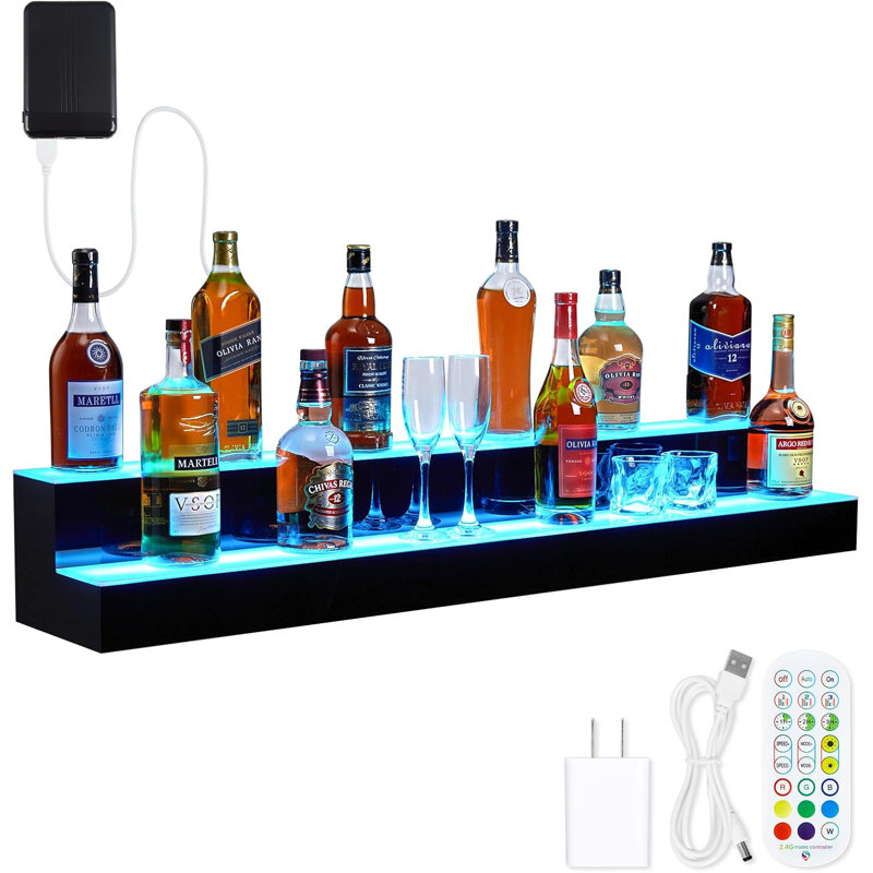 LED Liquor Bottle Display Shelf, Bottle Display Shelf Bar Shelves with Remote & App Control, 16 Colours, 4 Music Modes