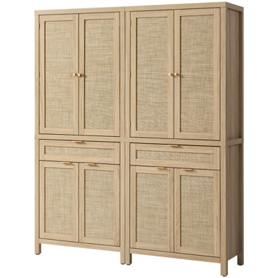 72.1''H Bohemian Rattan Panel Storage Cabinet With Adjustable Shelves
