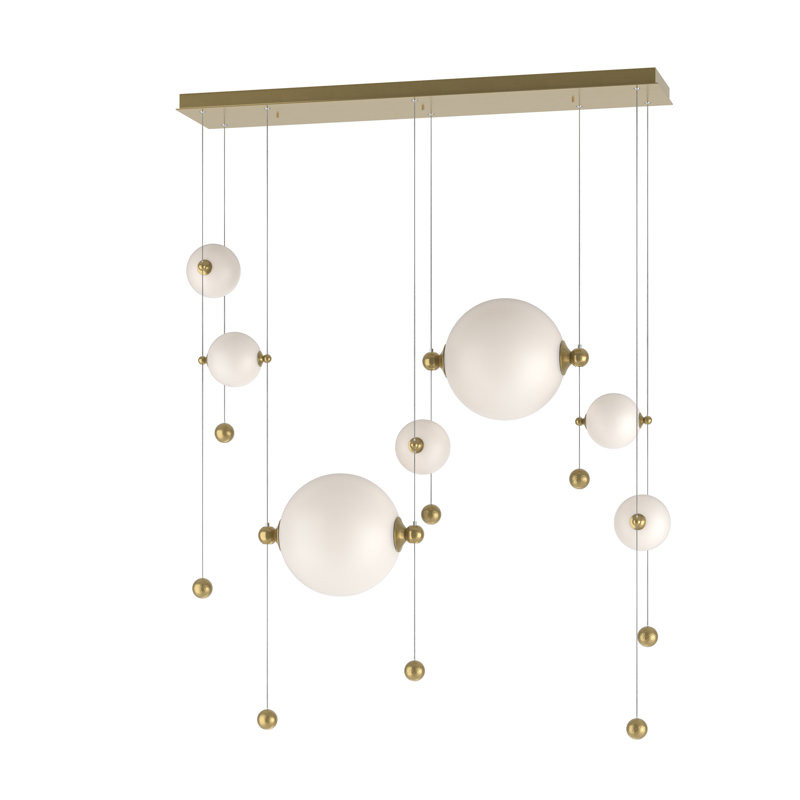 Abacus 7 - Light Cluster Globe LED Pendant, Opal, Modern Brass