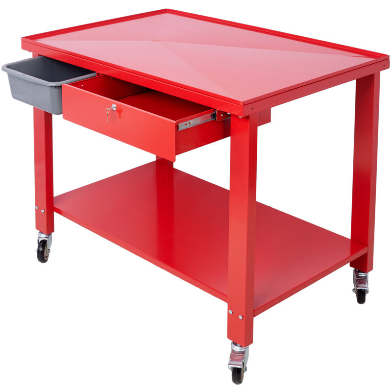 Station de travail de démontage de transmission Capacité de 1/2 tonneau Table de drainage inclinable Tiroir verrouillable Bassin de drainage amovible pleine largeur Tablette inférieure pleine largeur Quatre roulettes de 4 pouces