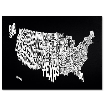 "USA States Text Map" par Michael Tompsett, art textuel sur toile tendue