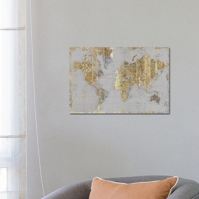 «Gilded Map Light Light» par Wild Apple Portfolio - impression sur toile tendue, H 18 po x l 26 po x P 1,5 po