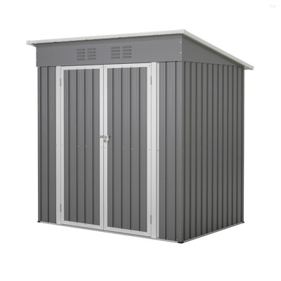 Remise de rangement extérieure en métal 6 pi x 4 pi pour porte de jardin verrouillable avec cadre de plancher