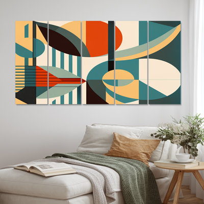 Composition graphique Mid-Century en couleurs rétro - Christianisme, art mural, salon - 5 panneaux égaux