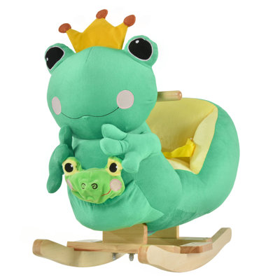 Qaba Kids Ride-On Rocking Horse Toy Frog Style Rocker With Fun Music, Seat Belt & Soft Plush Fabric Hand Puppet For Children 18-36 Months