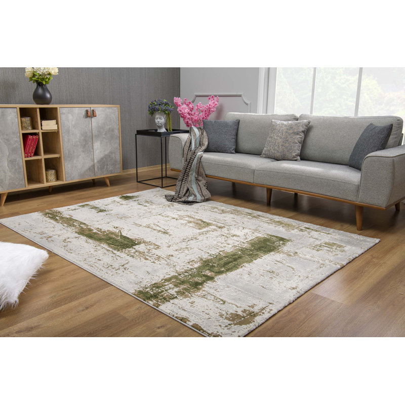 Rug Branch Silvan 5' x 8' (5'3" x 7'7") Green/Beige Abstract Indoor Area Rug, Contemporary, Medium Pile, Stain-Resistant Carpet - Living Room, Bedroom, Dining Room, and Kitchen