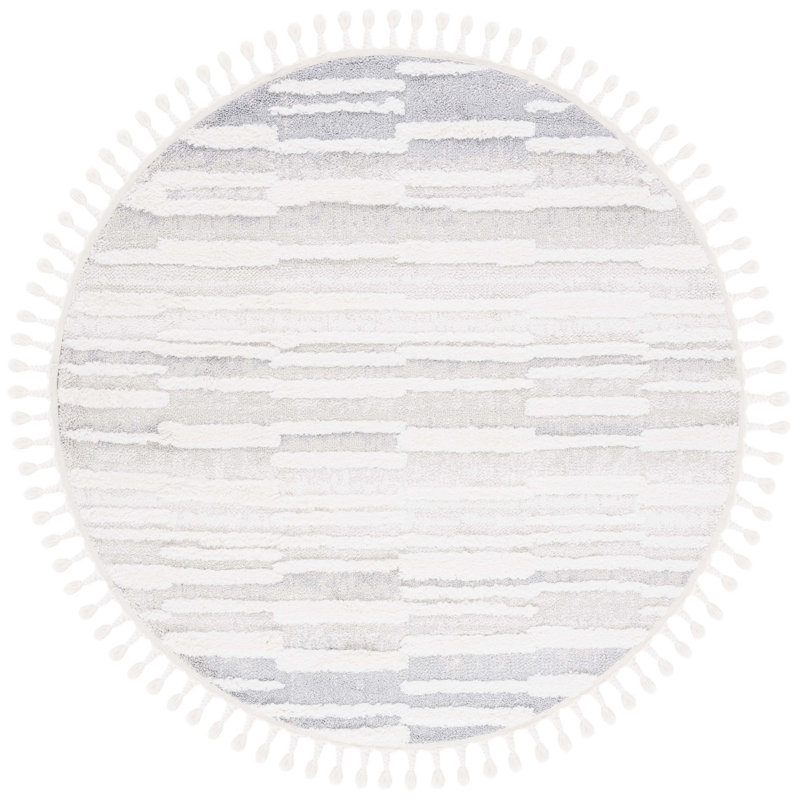 Dinis Tassel Shag Performance Abstract Rug, Round 6'7"