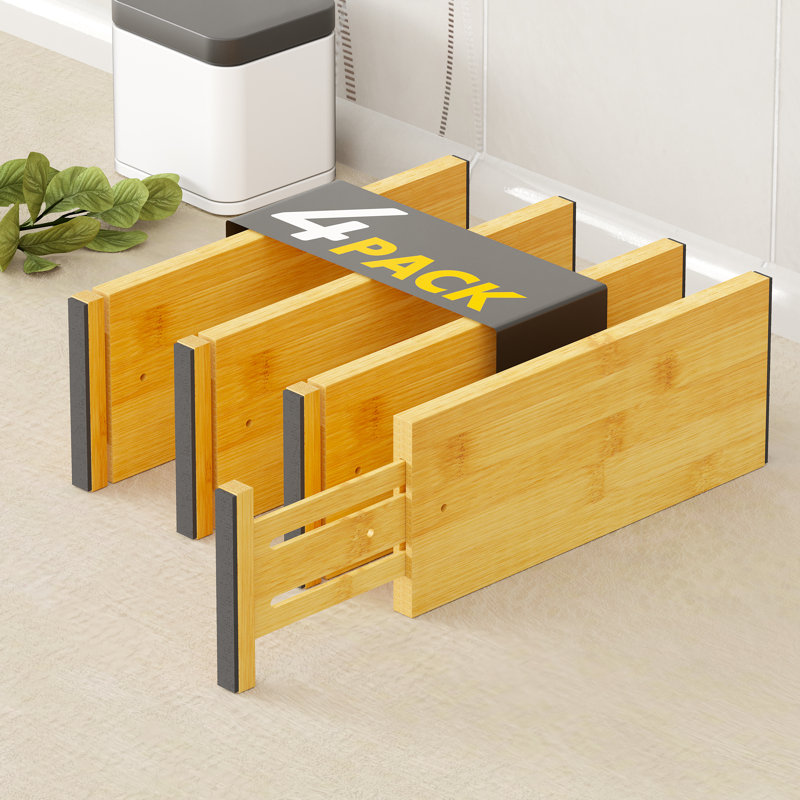 Natural Bamboo Adjustable Dresser Drawer Dividers, 4-Pack