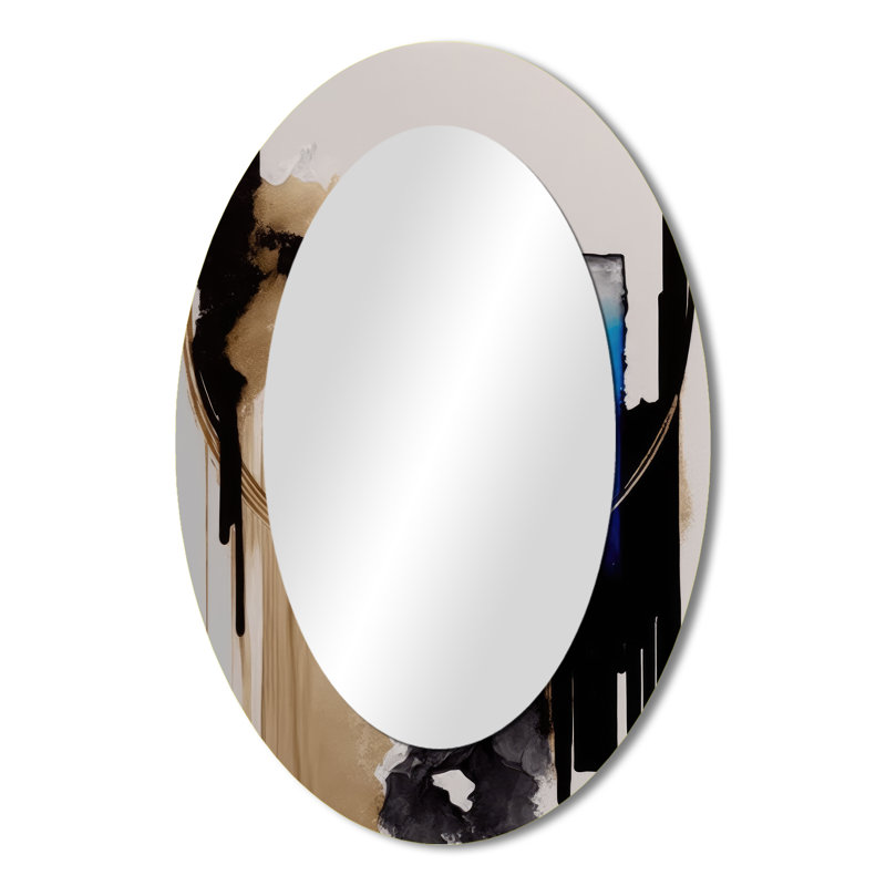 Blue Minimalist Abstract II - Modern Oval Wall Mirror, 36" x 24"