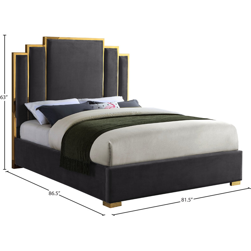 Lit plateforme tapissier Hugo, Très grand, Velours gris