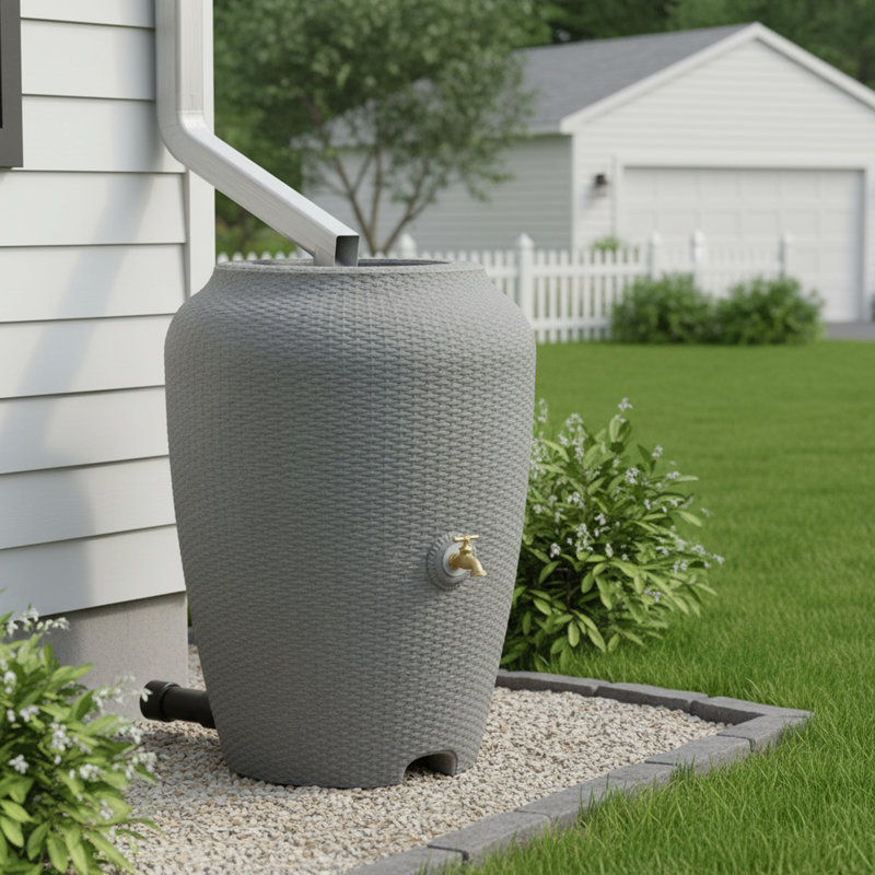 Baril de pluie en osier, 50 gallons, Gris chaleureux