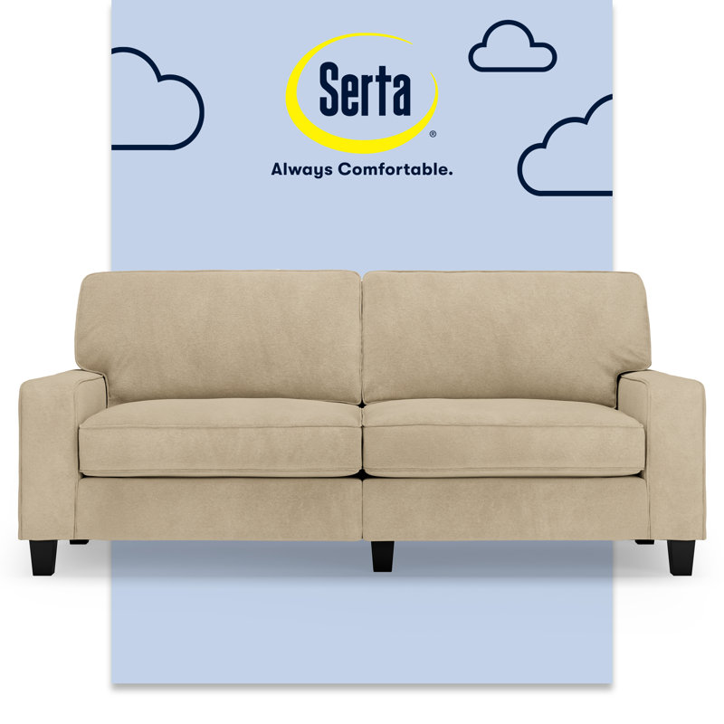 Serta Palisades 78-Inch Track Arm Sofa with Easy-Care Fabric and Pillow Back, Silica Sand Microsuede, 78"