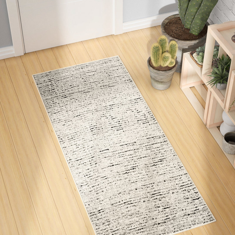 Tapis abstrait ivoire / argent Riebe, Tapis de couloir 2 pi 6 po x 20 pi