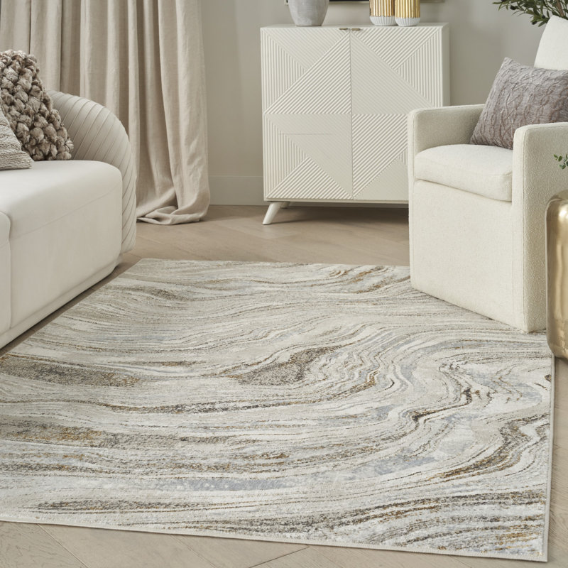 Blahomir Abstract Nature-Inspired Area Rug in Gray/Gold/Beige, Runner 5'3" x 7'3"
