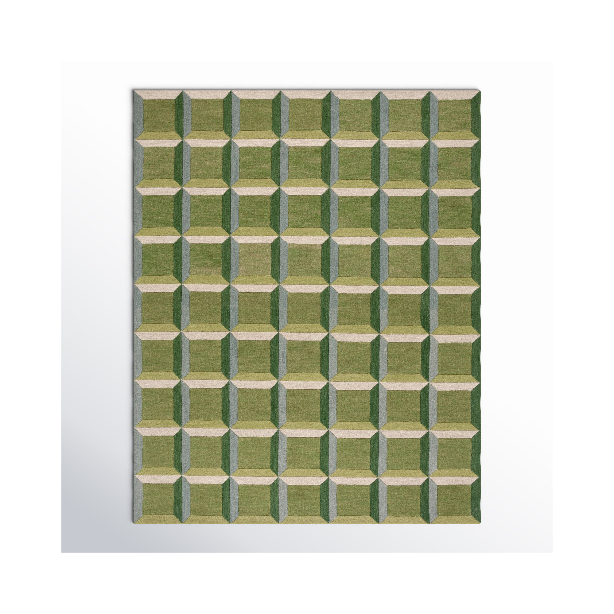 Giedre Geometric Hand Tufted Cotton/Wool Area Rug in Green/Beige, Rectangle 10' x 14'