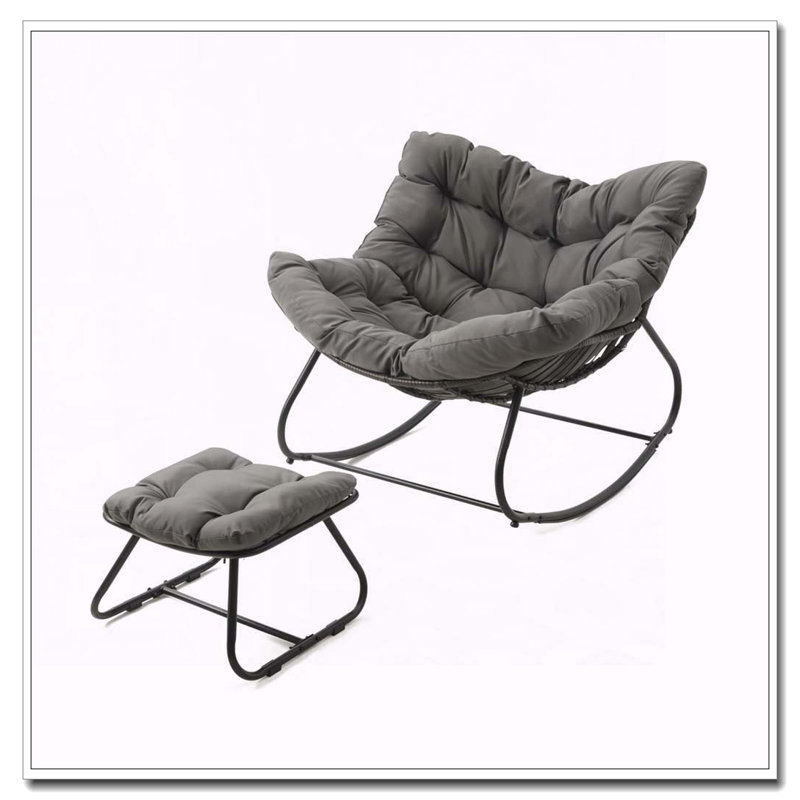 Fauteuil à bascule surdimensionné avec repose-pieds, osier toutes saisons, gris foncé, Gris