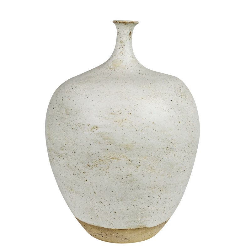 Vase à col fin, céramique , H 10,05 po x l 7,5 po x P 7,5 po, Blanc