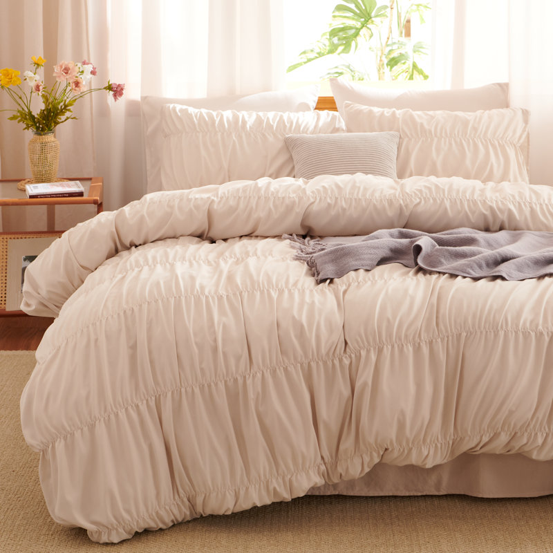 Ensemble de housse de couette ruché 3 pièces Nayoroom Ensemble de literie Boho pour la chambre à coucher, Beige