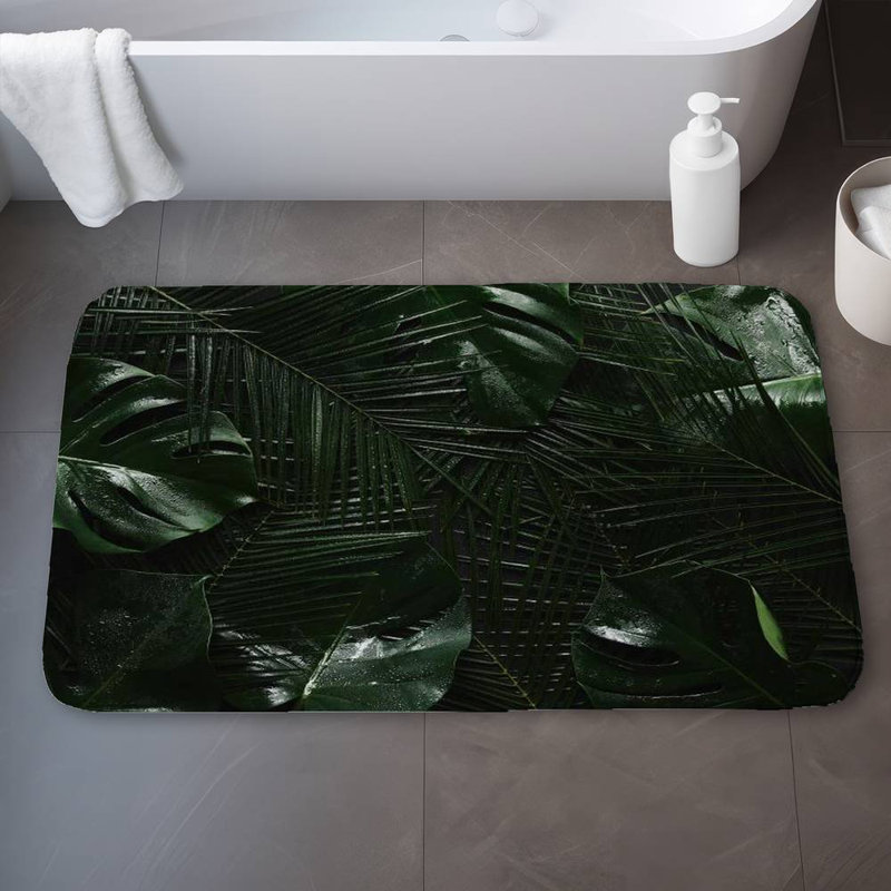 Tropical jungle Bath Mat with Non-Slip Backing - Quick Dry Memory Foam Bathroom Rug - Absorbent - Modern Plush Spa-Style - Machine Washable
