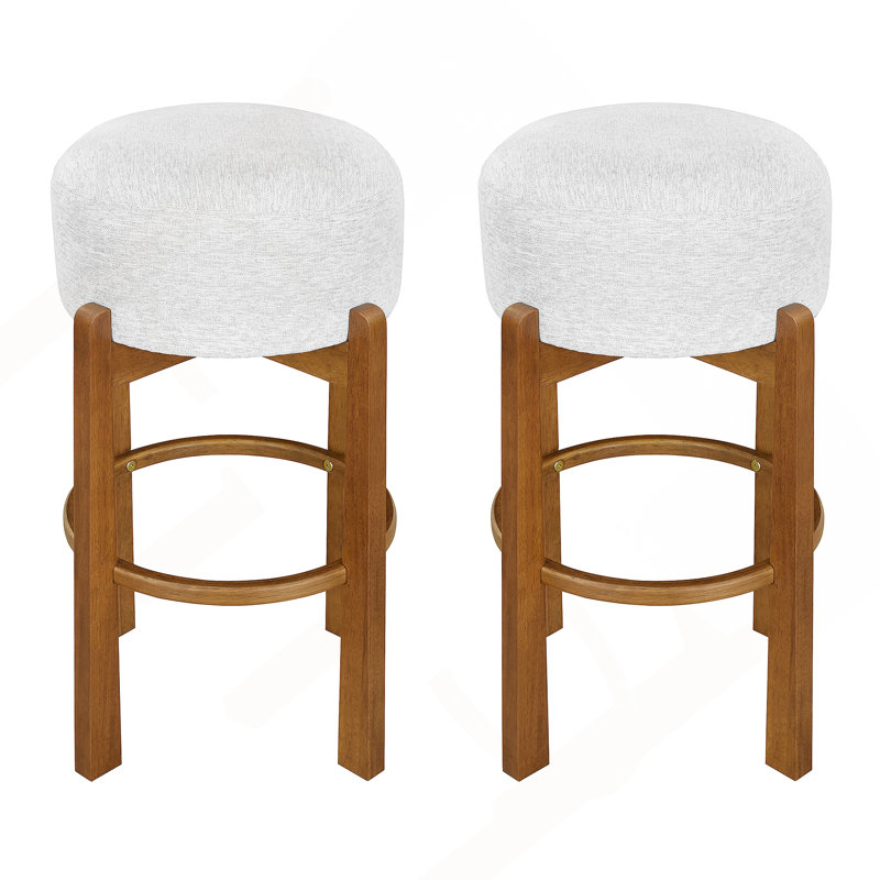 Ensemble de 2 tabourets d'intérieur revêtus de bois, finition noyer et revêtement ivoire, 2, Noyer