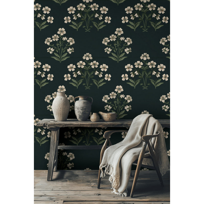 Papier peint floral blanc foncé