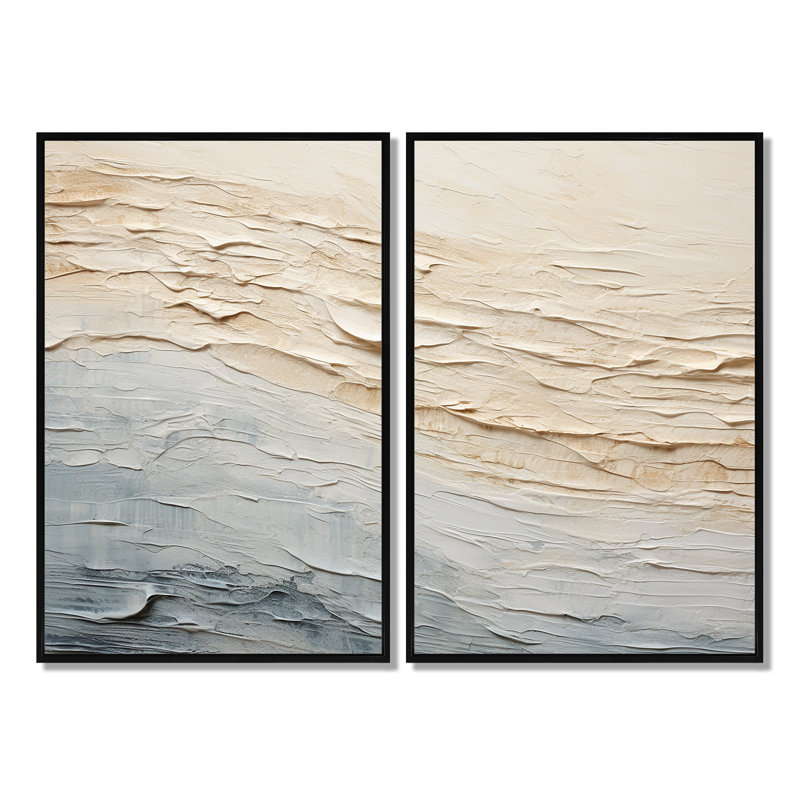 Art moderne moderne bord de mer beige et rivière grise I - Grand océan côtier, H 36 po x l 48 po, Noir