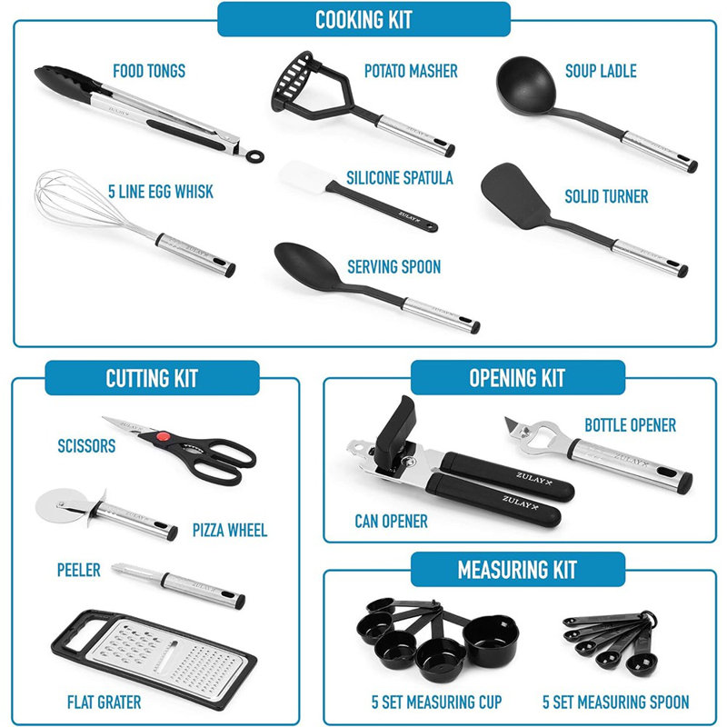 Zulay Kitchen Zulay Kitchen 23 Piece Nylon Kitchen Utensils Nylon & Stainless Steel Non-Stick Cooking Utensils Set