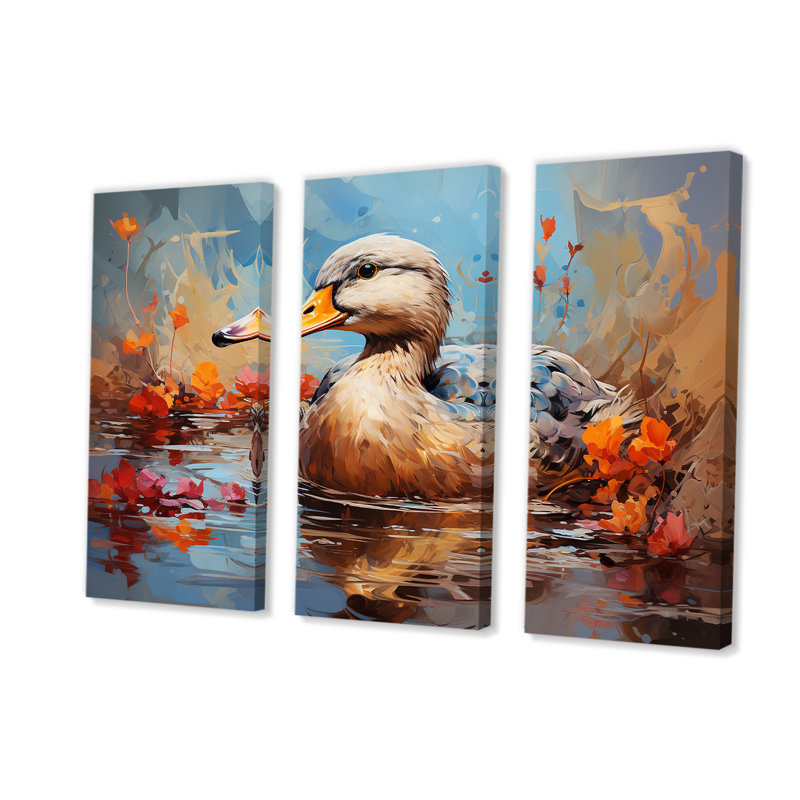 «Blue and Brown Duck In Pond I», art mural animal canard, H 28 po x l 36 po