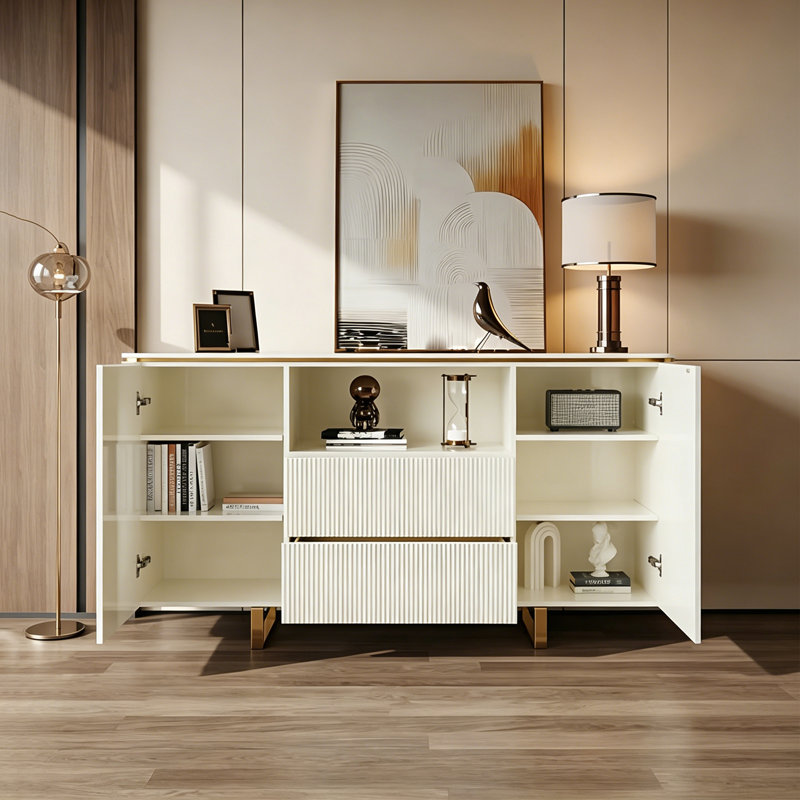 Buffet de rangement Modern, H 35,43 po x l 55,12 po x P 15,75 po, Crème