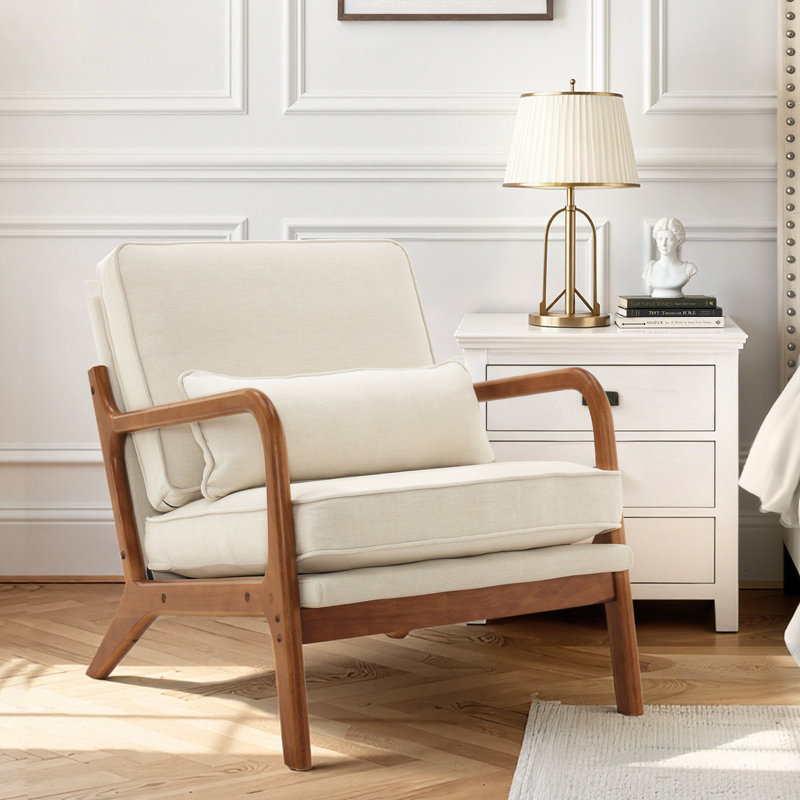 Fauteuils rembourrés en bois massif Lemley, Polyester blanc