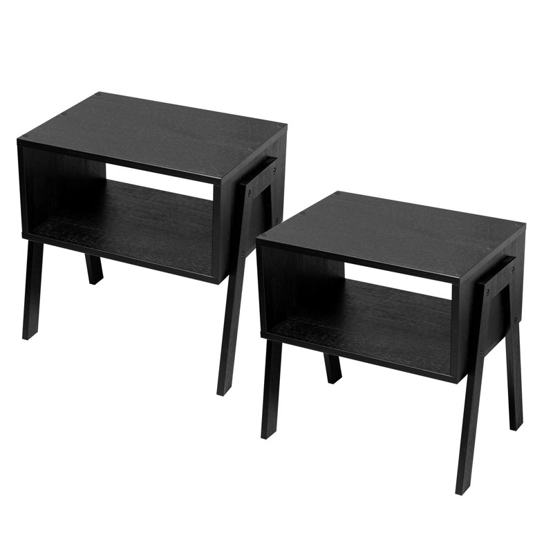 Ensemble de 2 tables de bout en bambou pour tables de bout Forevich, Noir, noir, noir, noir