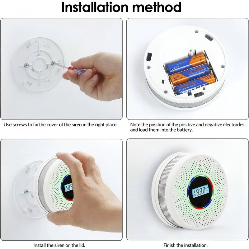 Dual Sensor Smoke Alarm&Carbon Monoxide Detector,(White/4 PCS)