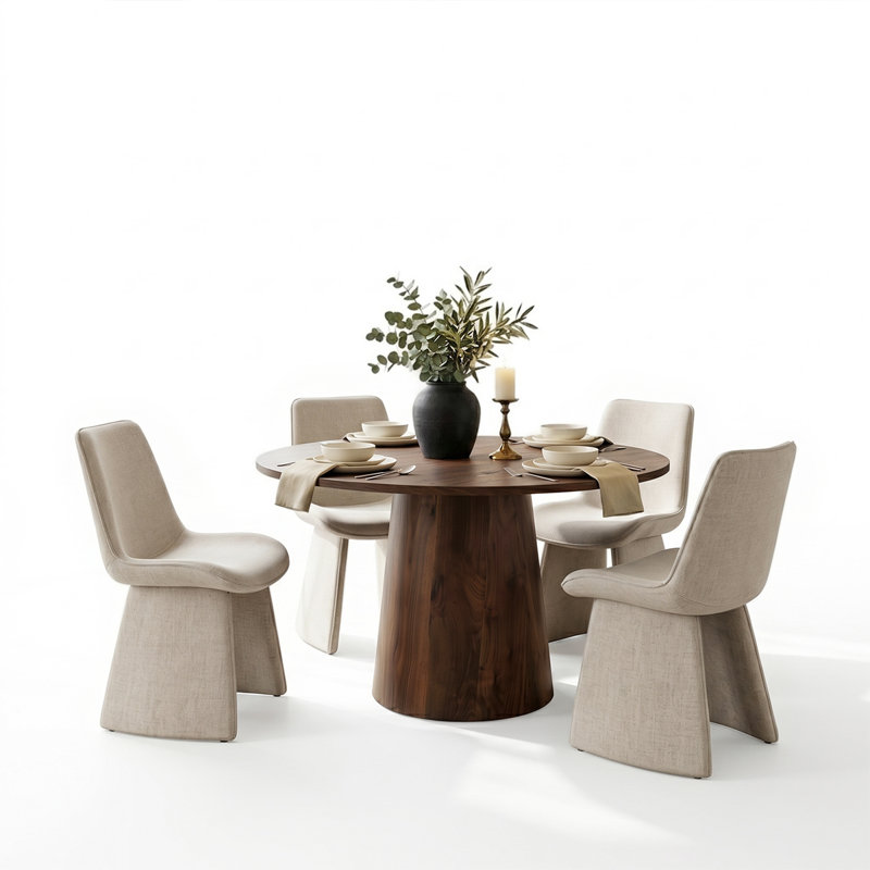 Ensemble de salle à manger à piédestal rond 5 pièces avec chaises d'appoint rembourrées, Kaki
