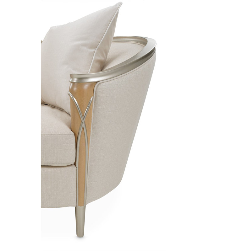 Pearl and Caramel Linen Upholstered Curved Arm Sofa