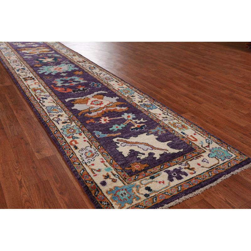 Vegetable Dye Purple Oushak Turkish Runner Rug