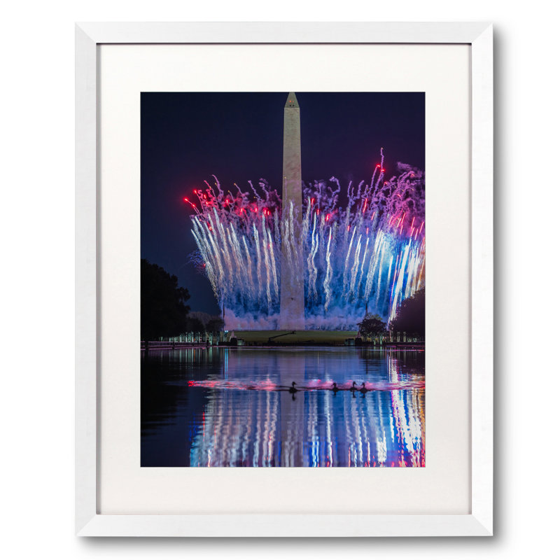 Fireworks In DC Print by Angela Pan, White, 41" H x 32" W x 1.25" D, White Single Picture Framed Paper