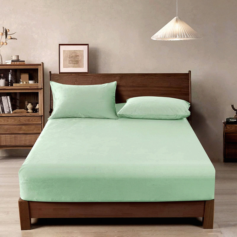 Luxury Velvet Cozy Queen Fitted Sheet - Super Soft Flannel Bedding with Deep Pocket - Fall Winter Spring Bed Sheet - Bean Green - 1 Pack
