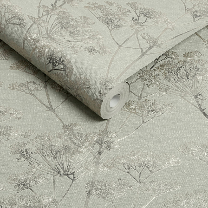 Floral Metallic Wallpaper Double Roll, Sage