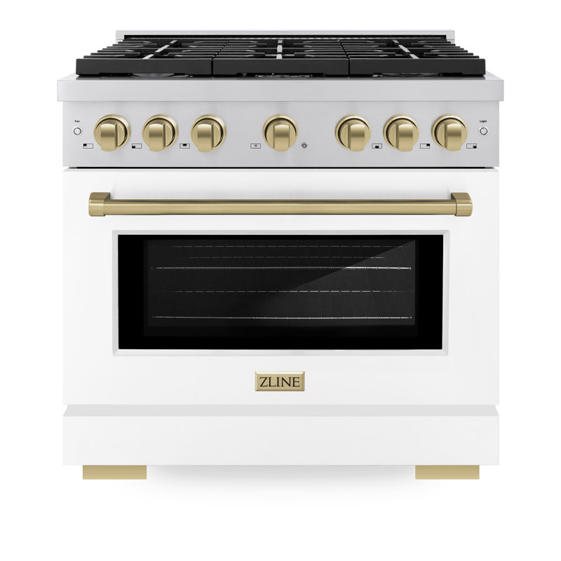 ZLINE 36 in. 6 Burner Gas Range with Gas Oven in Stainless Steel with White Matte Door and Accents