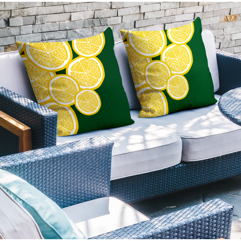 Oreiller carré intérieur / extérieur jaune Lulu, L 17 po x H 17 po, Jaune / vert