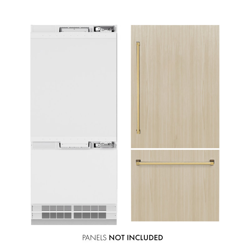 ZLINE Autograph Edition 36 in. Panel Ready Built-In Refrigerator w/ Gold Accents, Panel Ready/Graphite Gray/Polished Gold