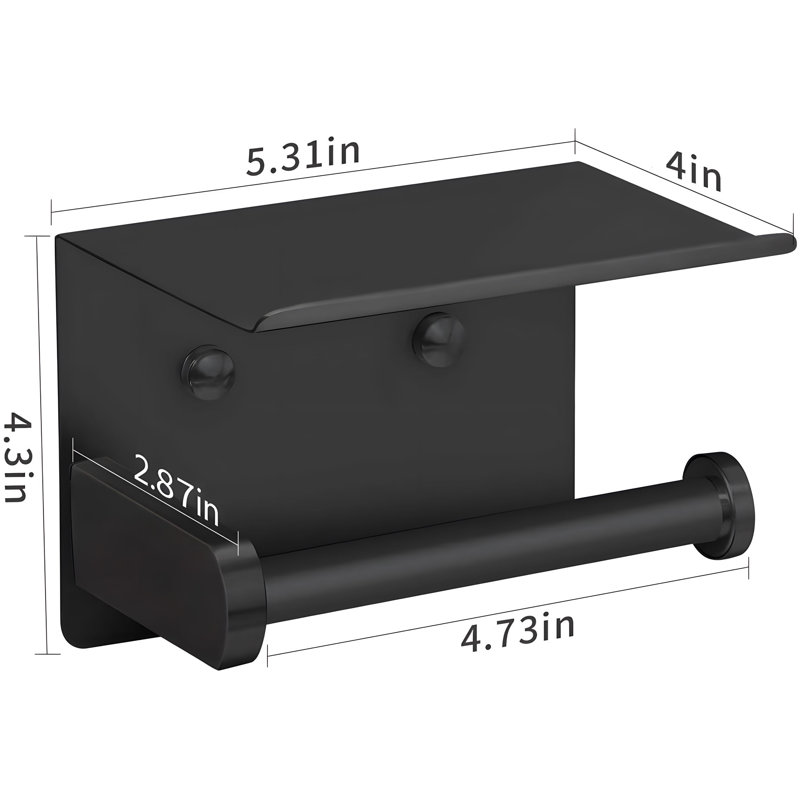 Matte Black Stainless Steel Wall Mounted Toilet Paper Holder with Shelf