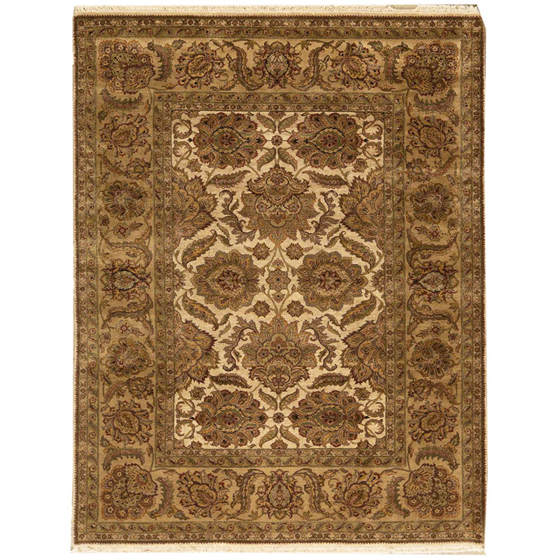 Tapis ivoire et doré de haute qualité noué à la main