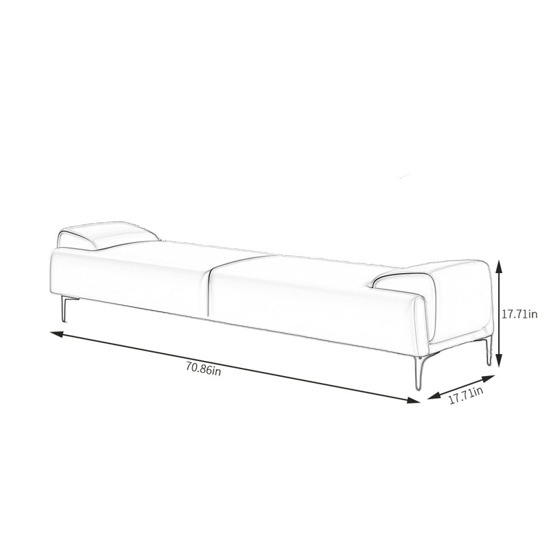 Banc rembourré en cuir Thayn, H 17,71 po x l 70,86 po x P 17,71 po, Café