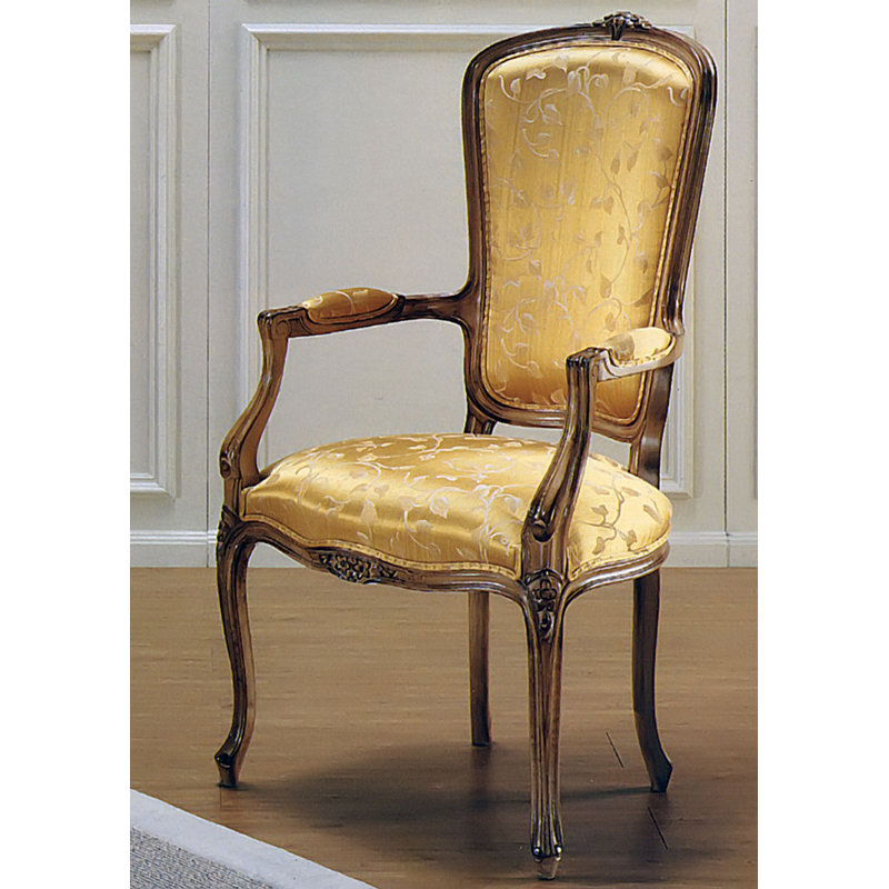 Muslin Upholstered Arm Chair in Gold