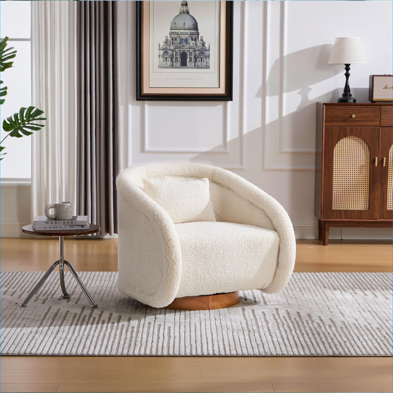Fauteuil d'appoint pivotant en tonneau Clean White Teddy Upholstery, Blanc